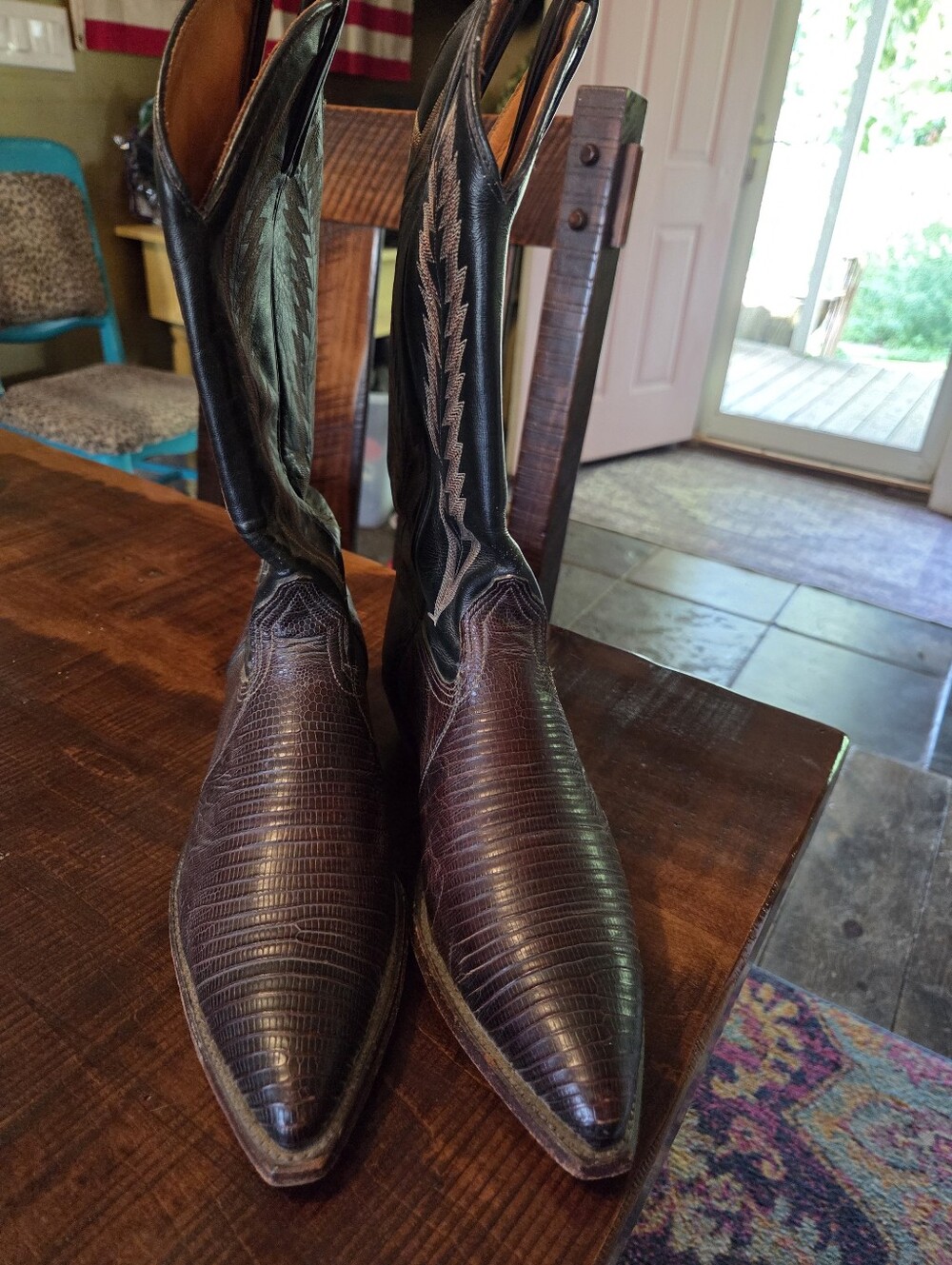 Women's J. Chisholm Brown LizardLeather Western Boots - D-Toe Cowboy Boots 7 1/2